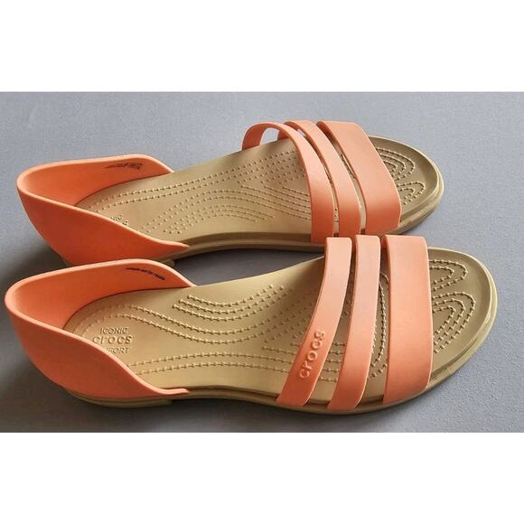 Crocs Tulum Sz 7 Peach Coral Orange Flat Beach Waterproof Sandals - Picture 1 of 4